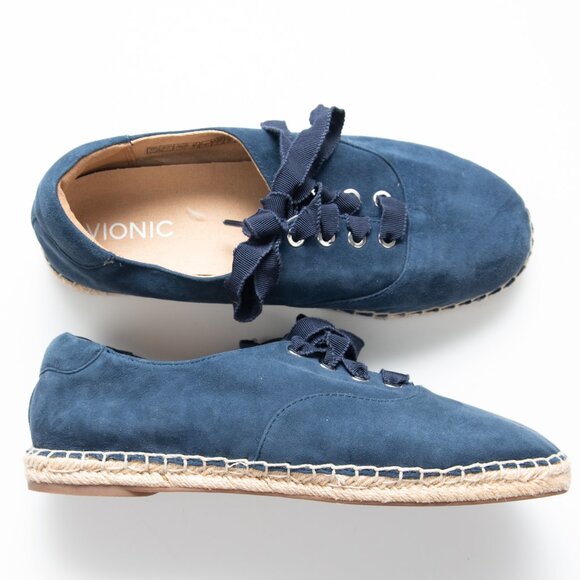 Vionic Coast Sandy Shoes Lace Up Espadrilles Summer Comfortable Suede Blue 8 - Picture 1 of 8